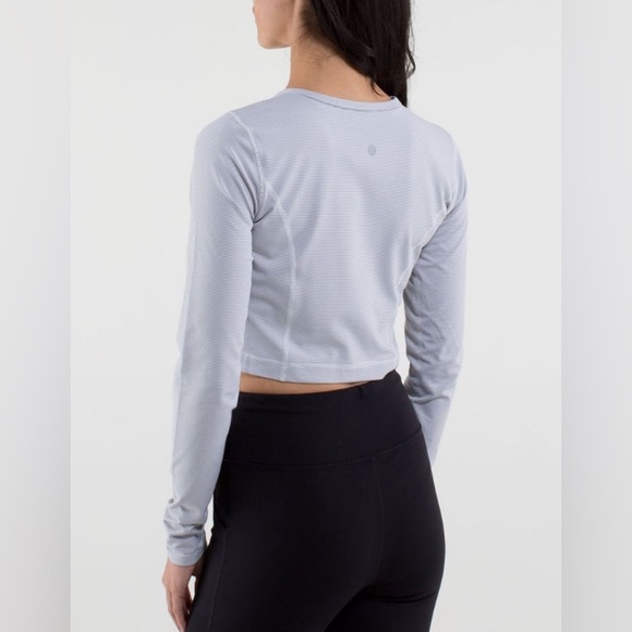 LULULEMON cozy crop top Wee Stripe White Ambient Grey / White long sleeve - Picture 2 of 9